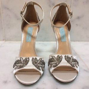 Betsey johnson off white satin beaded shoes